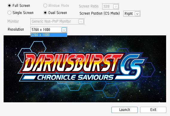 Darius configurator showing only a 5760x1080 resolution option