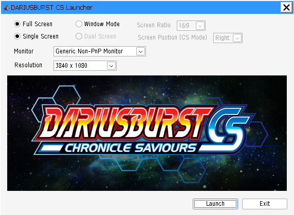 Darius configurator showing the wanted screen resolution options