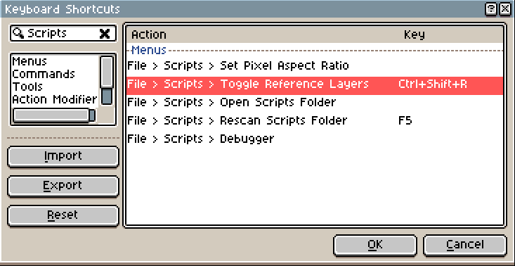 Keyboard shortcut editor in Aseprite