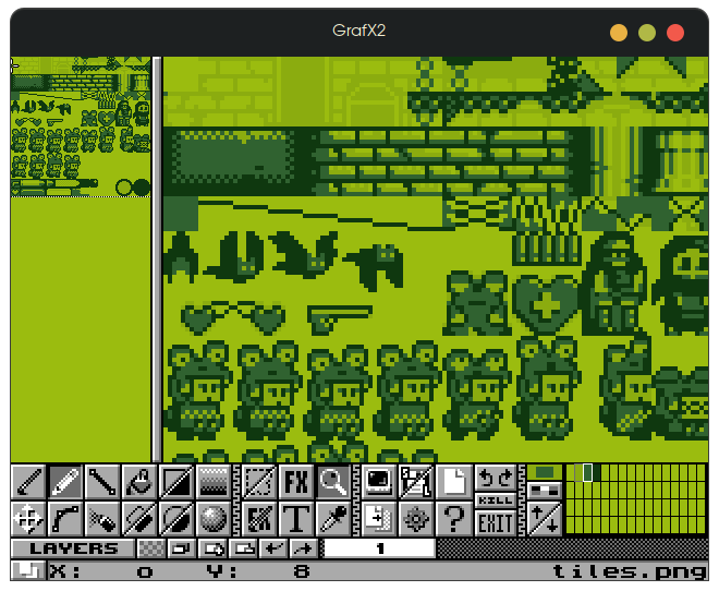 Grafx2 editing a Game Boy tileset